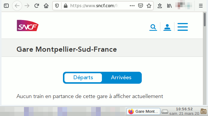 Site web de la SNCF: aucun départ à la gare Montpellier
        Sud-de-France