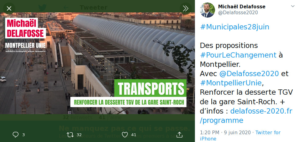 Tweet Michaël Delafosse - Transports - Renforcer la
          desserte TGV de la gare Saint-Roch